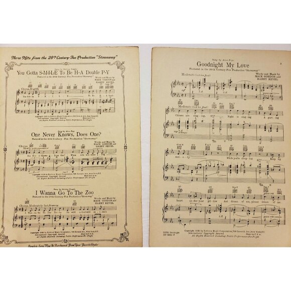 Sheet Music"Goodnight my Love" Shirley Temple Alice Faye Stowaway 1936 - Picture 3 of 5